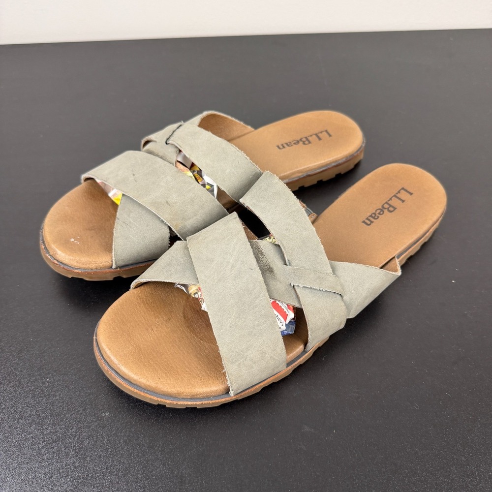 L.L.Bean Lakewashed Slide Sandals Women's 10M Sedona Sage Nubuck Leather Slip On